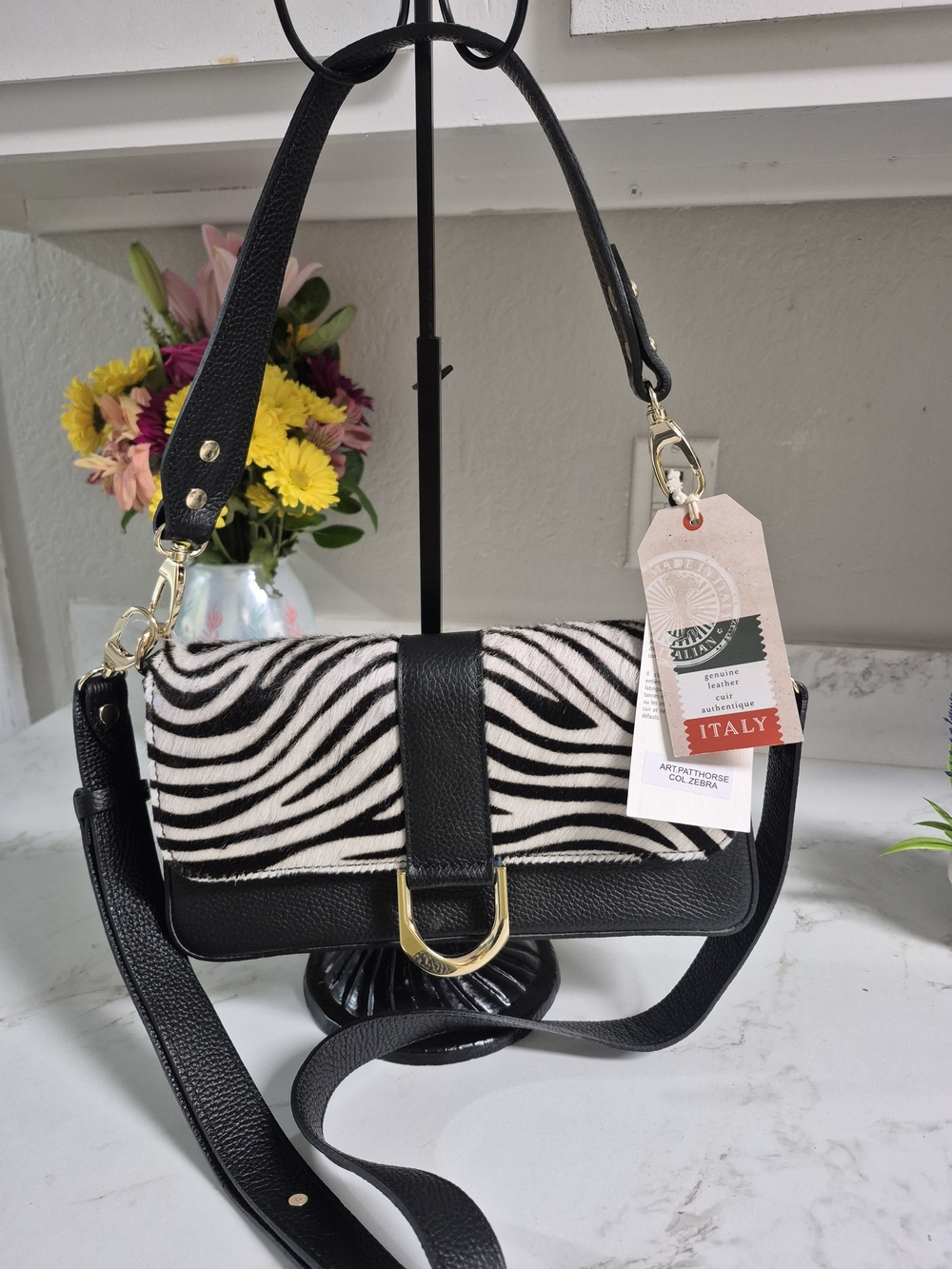 NWT Black & White Zebra Leather Shoulder Bag